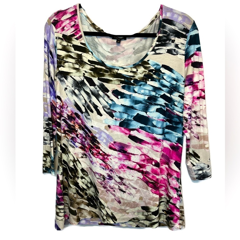 ESCADA Viscose WaterColor Jewel Tone Print 3/4 Length Sleeve Tunic Size M